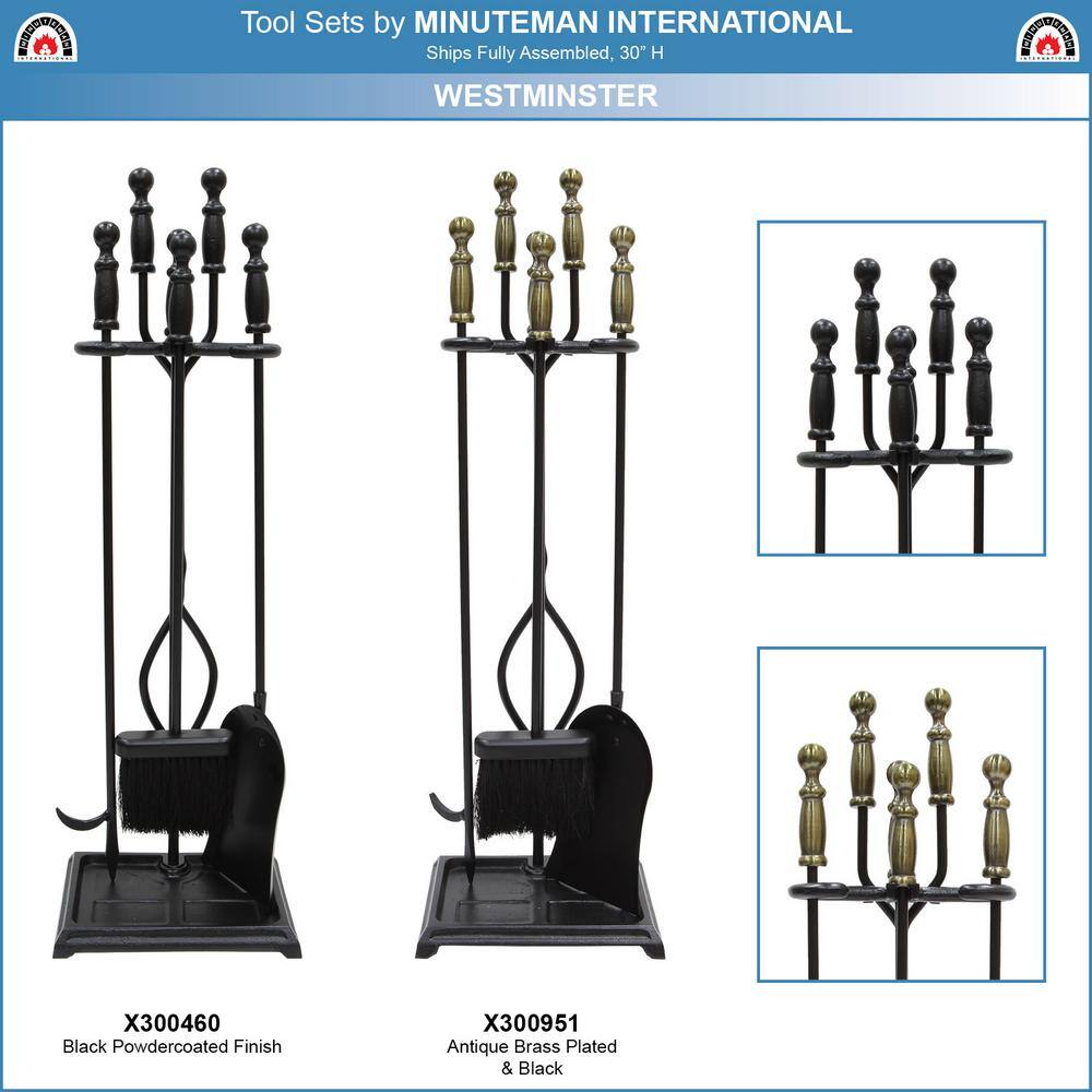 30 in. Tall 5-Piece Black and Antique Brass Westminster Fireplace Tool Set - Hercitys