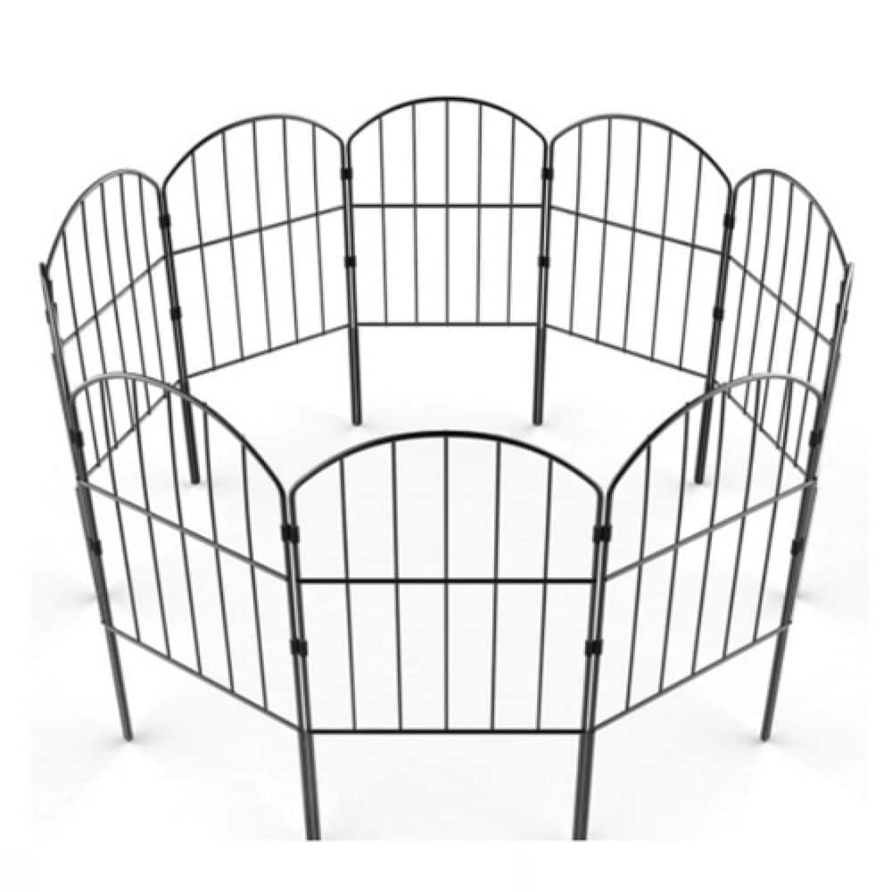 24 in. Black Metal Garden Fence, 10-Panels, 10.5 ft. Length, Easy Install - Hercitys