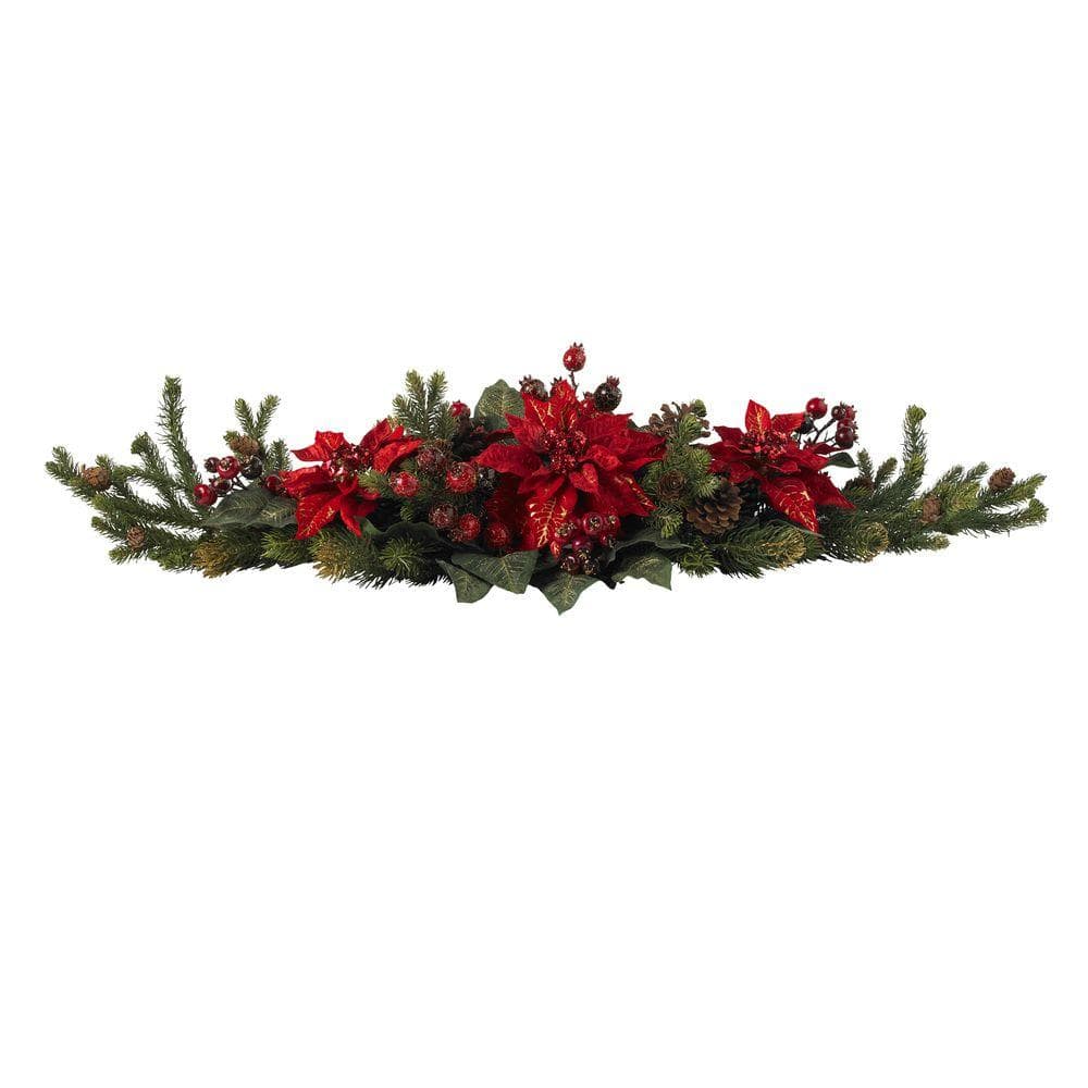 36 in. Artificial Poinsettia Centerpiece Berry - Hercitys