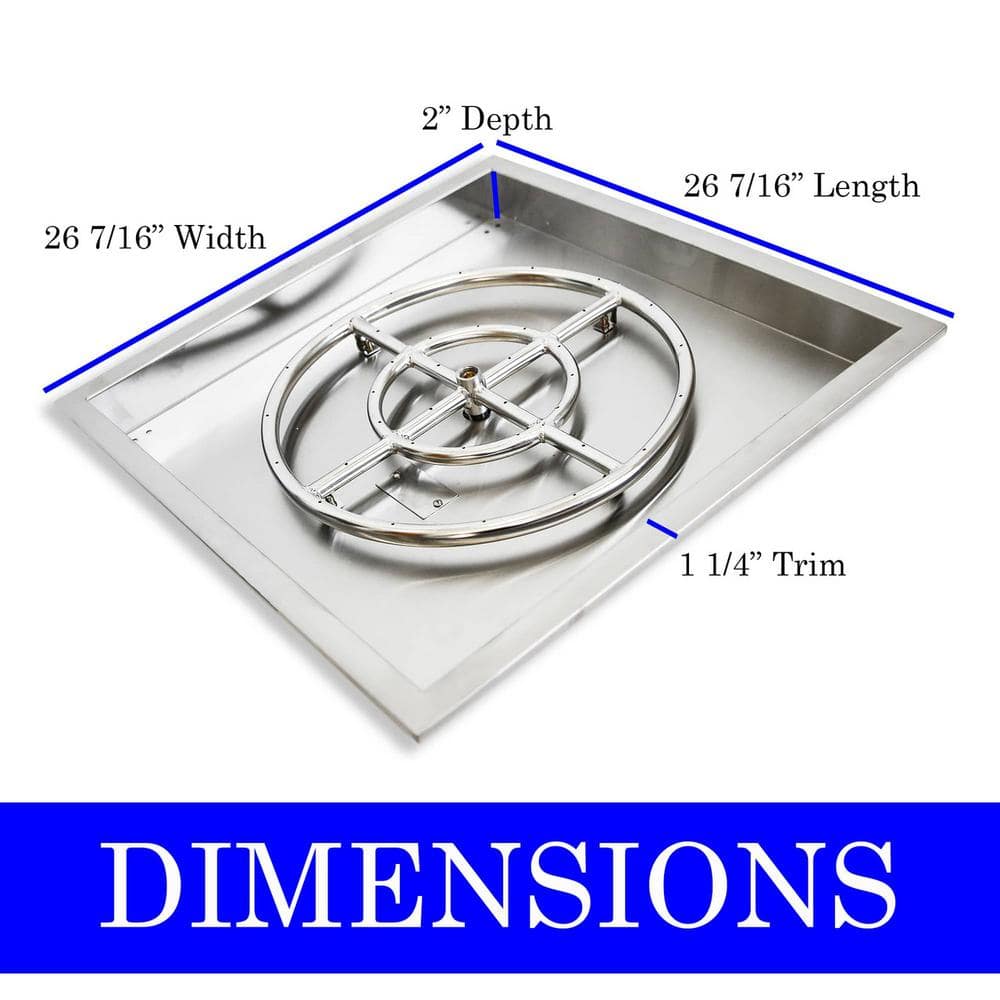 24 Inch Stainless Steel Square Drop-In Fire Pit Burner - Hercitys
