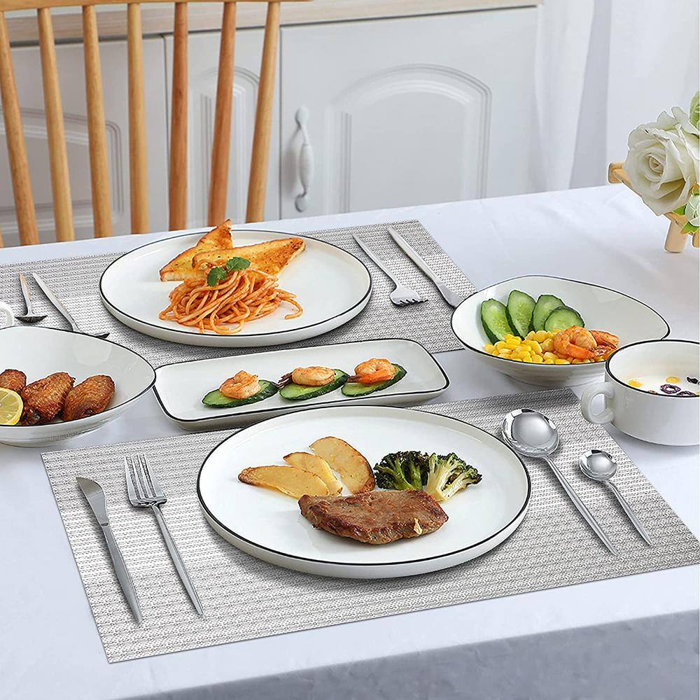 18 in. x 12 in. Grey Glitter Vinyl Weave Placemats (Set of 4) - Hercitys