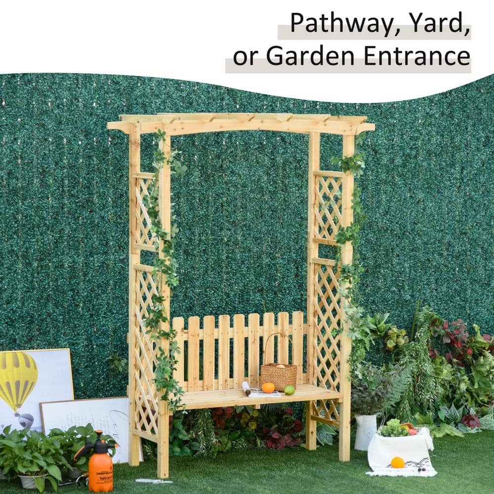 5 ft. x 2.35 ft. Natural Wood Bench Arch Pergola with Natural Fir Wood Build - Hercitys