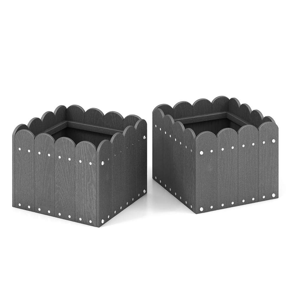 12.5 in. x 12 in. x 10 in. Planter Box Weather-Resistant Square Grey HDPE Flower Pot Garden Bed (2-Pack) - Hercitys