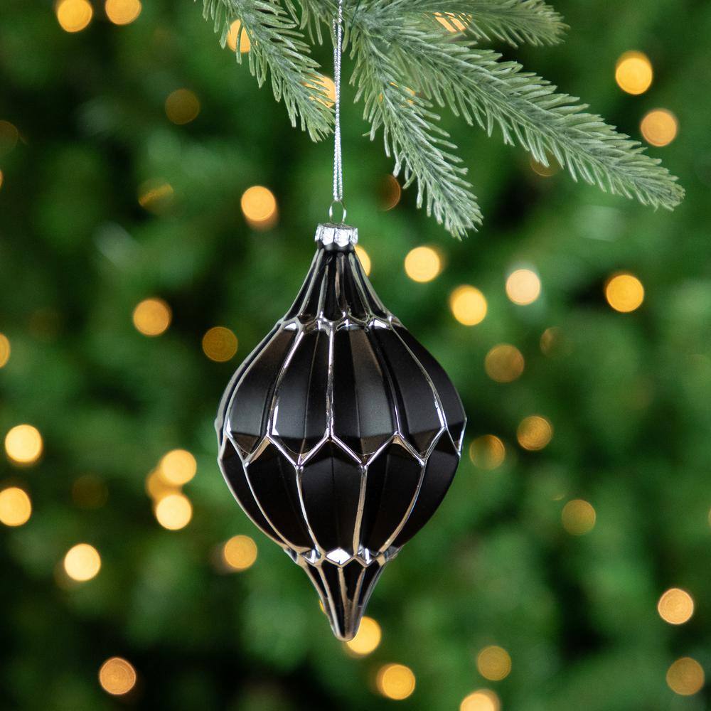 5 in. Matte Black and Silver Finial Christmas Glass Ornaments (Set of 2) - Hercitys