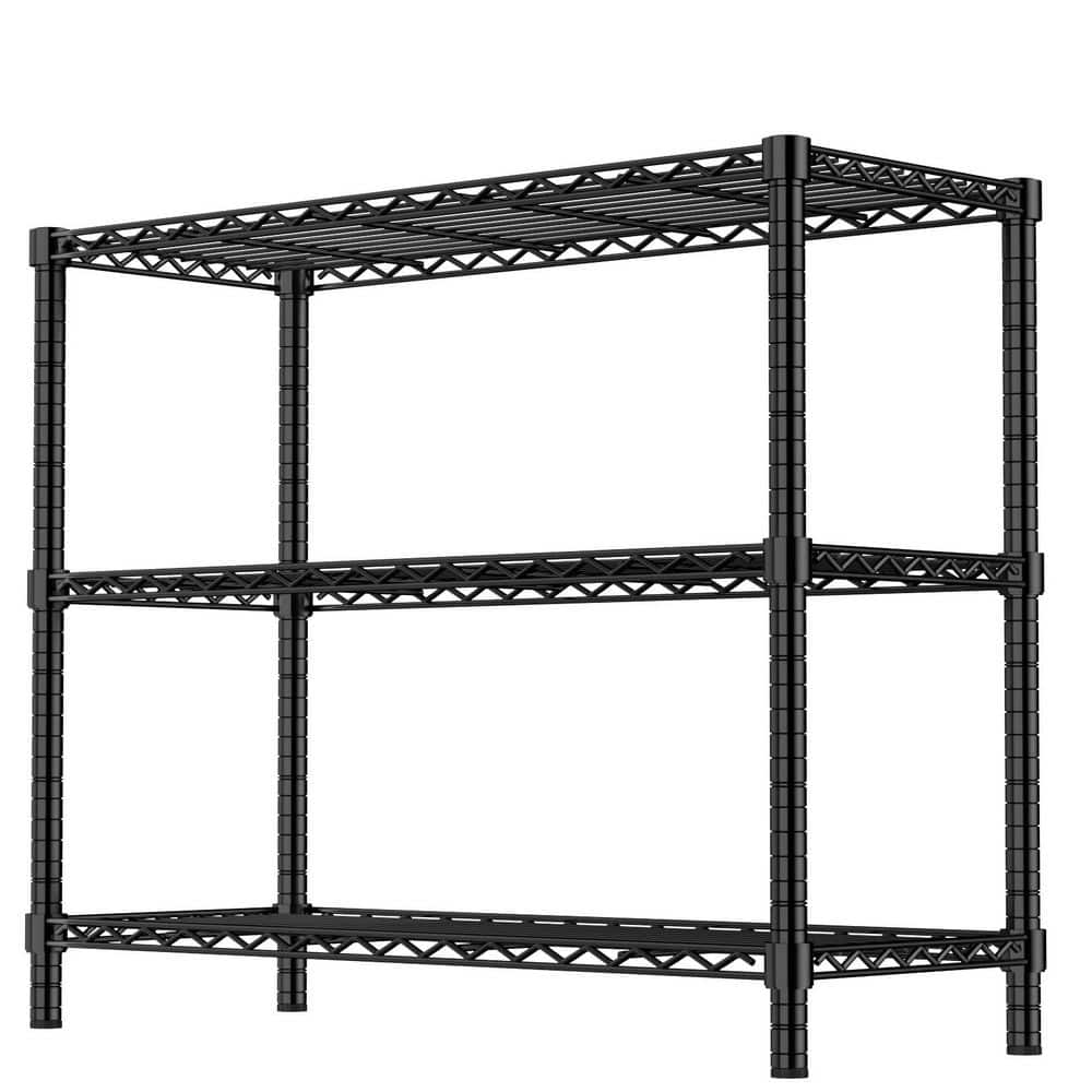 3-Tier Heavy Duty Steel Storage Rack, 350 lbs. Per Shelf Wire Shelf, Rust-Resistant for Kitchen/Laundry/Garage in Black - Hercitys