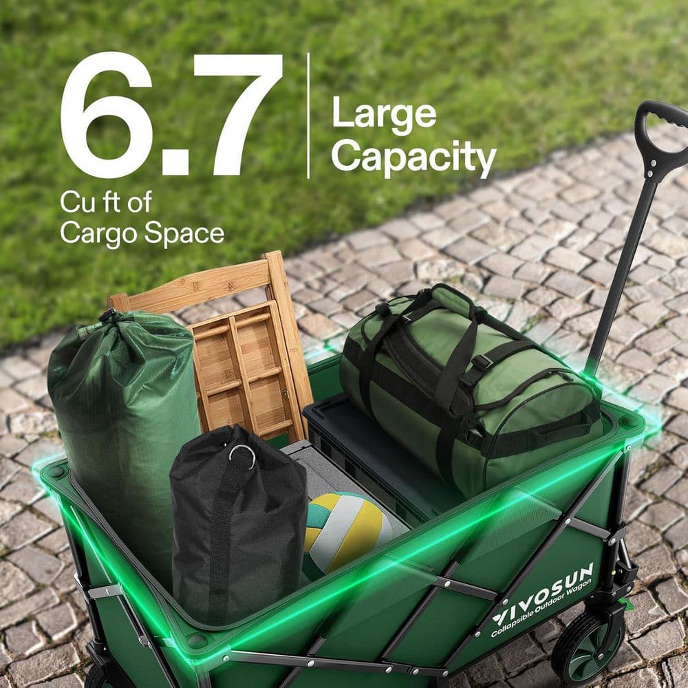 350 lbs. Load-Bearing 6.7 cu. ft. Collapsible Fabric Garden Cart with Universal Wheels and Adjustable Handle - Hercitys