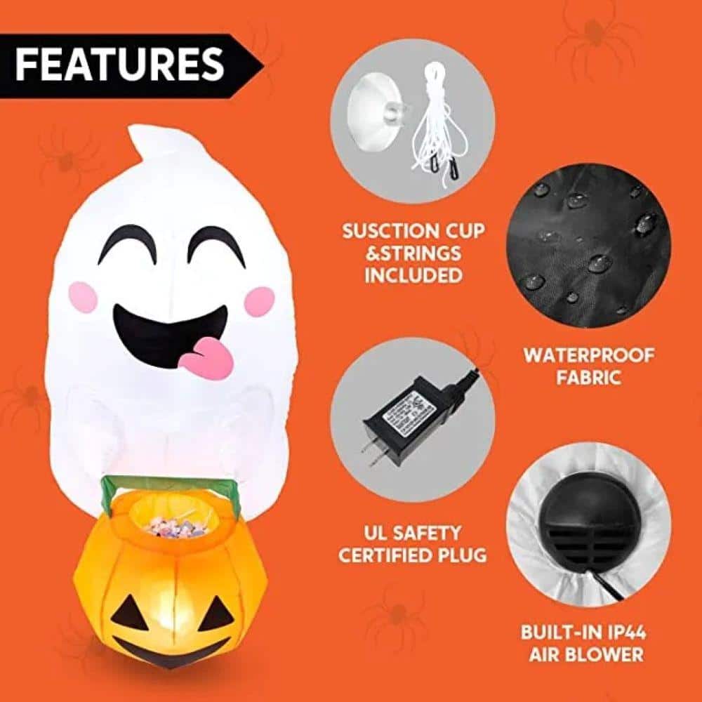 4.5 White FT Halloween Inflatable Flying Ghost Made of Polyester - Hercitys