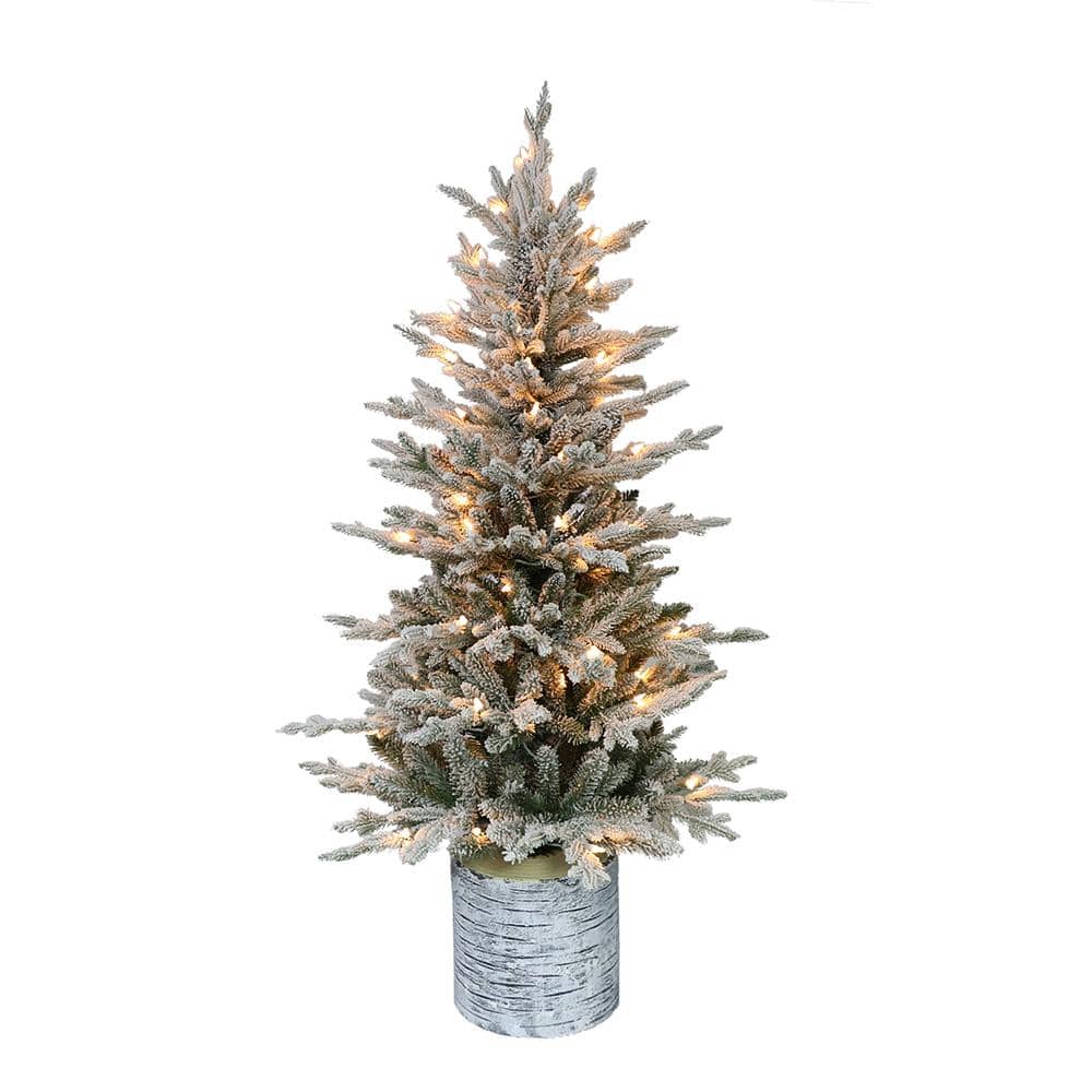 4.5 ft. Prelit Flocked Arctic Fir Artificial Christmas Tree with 70 UL-Listed Clear Lights - Hercitys
