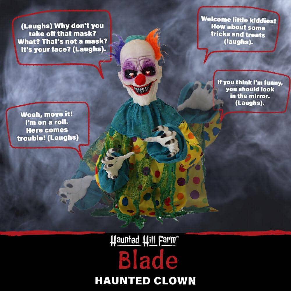 24 in. Battery Operated Animated Poseable Clown with LED Eyes Halloween Prop - Hercitys