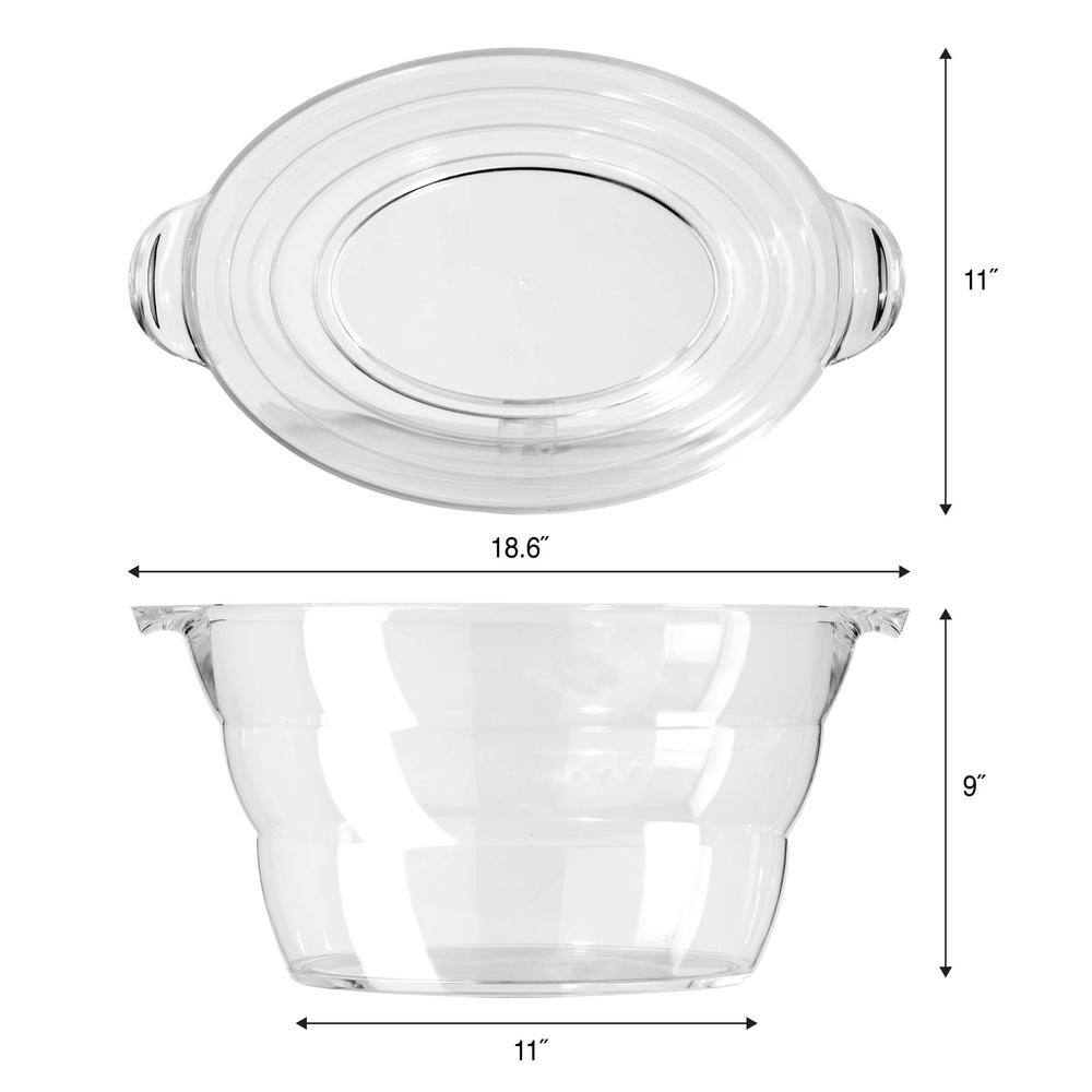 18.5 in. x 11 in. High-Quality Acrylic Crystal-Clear Oval Durable Beverage Tub with Integrated Easy Grip Handle - Hercitys