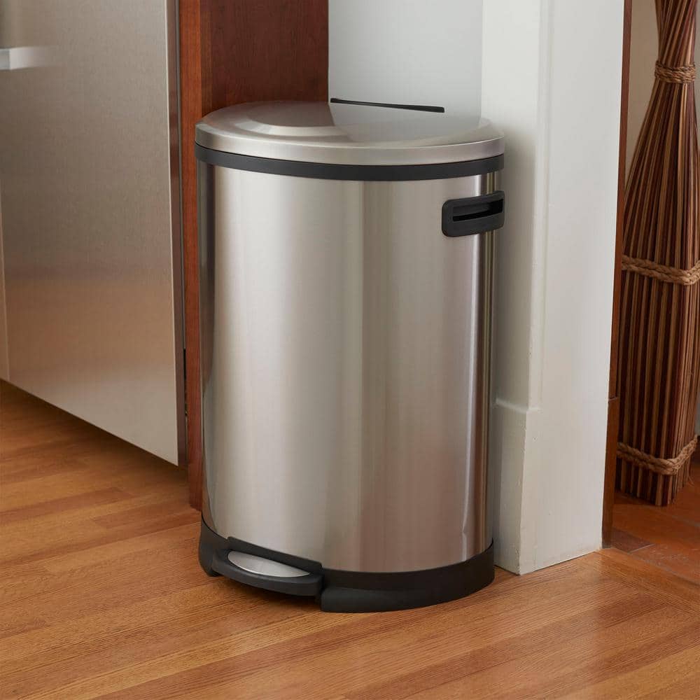 50 l/13 Gal. Oval Stainless Steel Trash Can with Step Large Plastic Liner - Hercitys