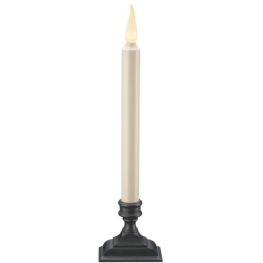 12.5 in. White Battery Operated LED Taper Candle with Warm 3D Flame - Hercitys