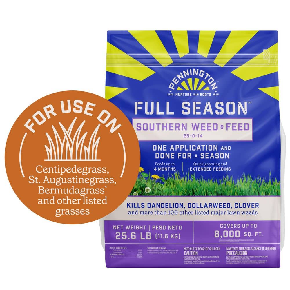 25.6 lbs. 8,000 sq. ft. Full Season Southern Weed and Feed Lawn Fertilizer Granules 25-0-14 - Hercitys