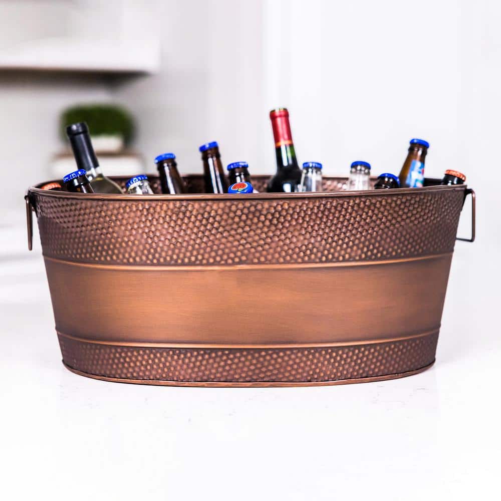 25 qt. Heavy-Duty Galvanized Steel Leak Resistant Large Oval Party Beverage Tub in Copper Easy to Clean with Handles - Hercitys