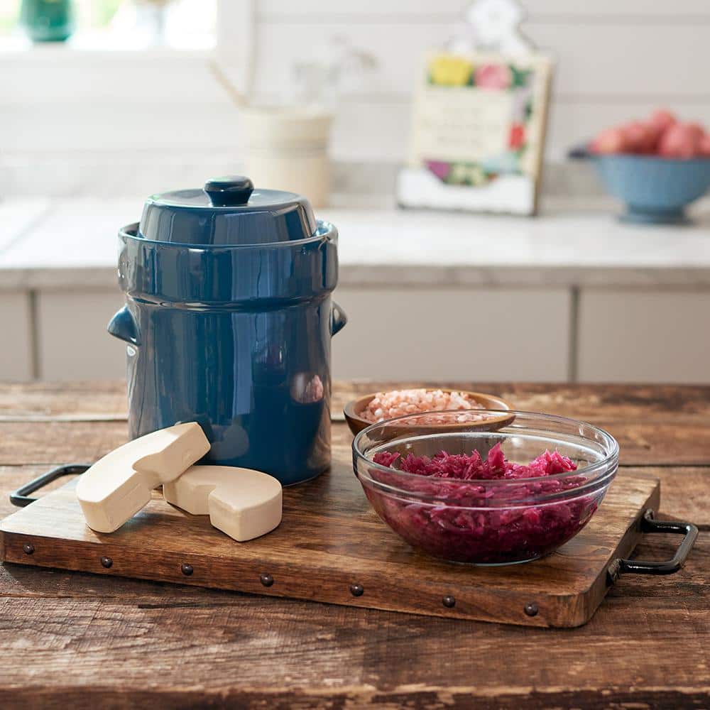 2L Blue Traditional Water-Seal Fermentation Crock Set - Hercitys