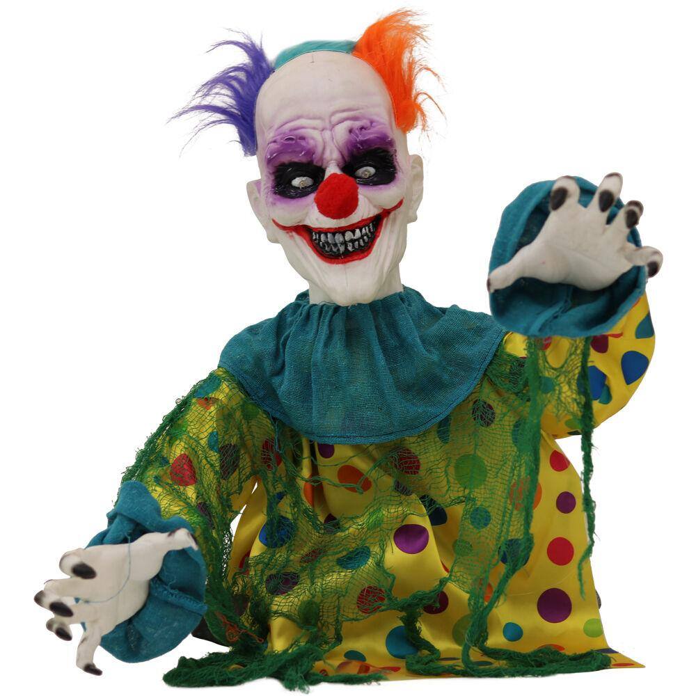 24 in. Battery Operated Animated Poseable Clown with LED Eyes Halloween Prop - Hercitys
