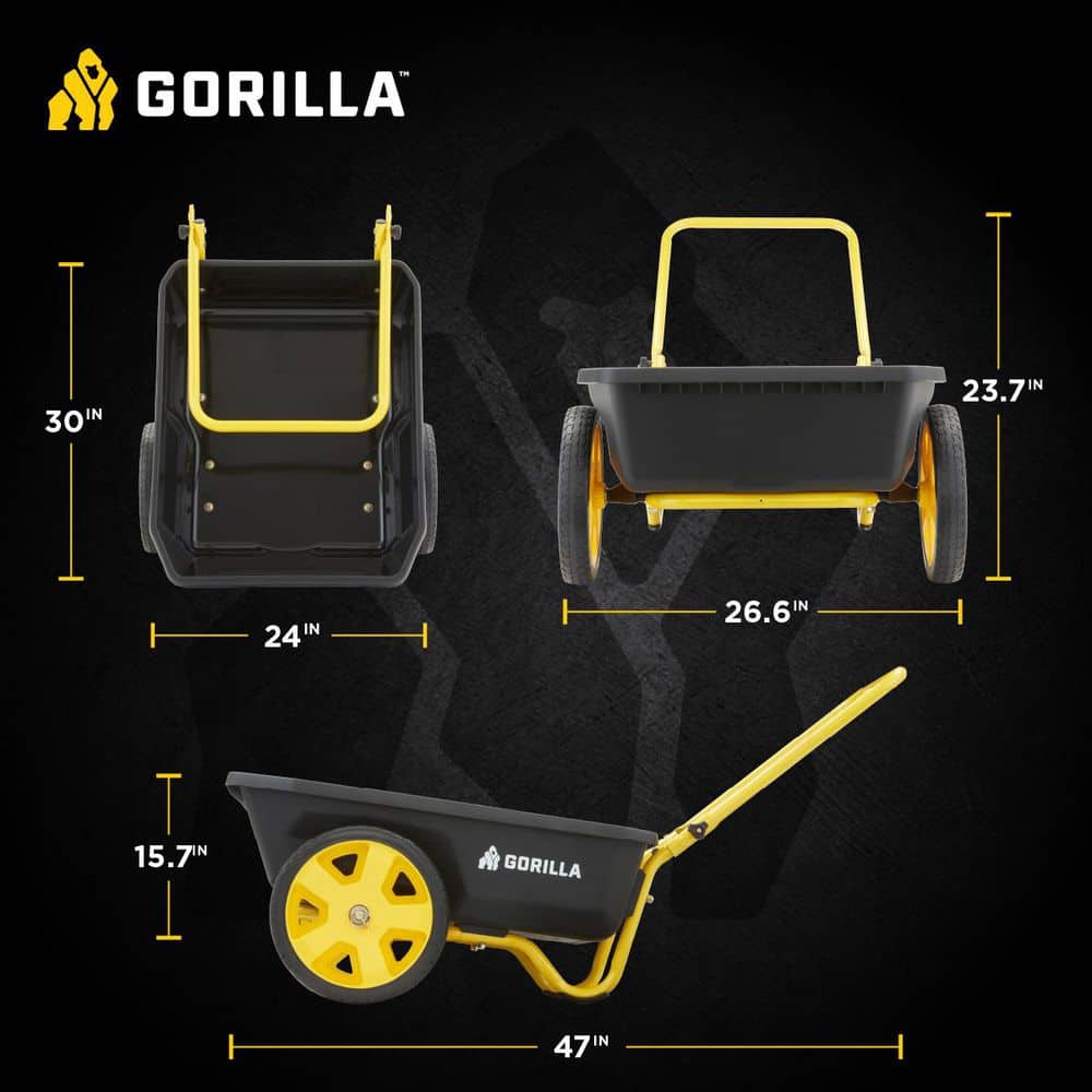 4 cu. ft. Poly Utility Garden Cart, 300 lbs. Capacity, 12 in. No-Flat Tires, Extra-Wide Foldable Handle - Hercitys