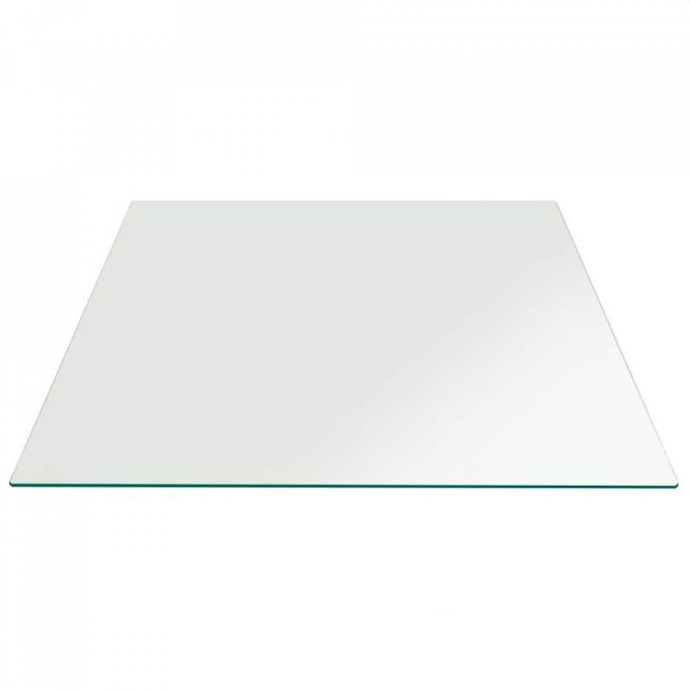 24 in. Clear Square Glass Table Top 1/4 in. Thick Flat Polished Tempered Eased Corners - Hercitys