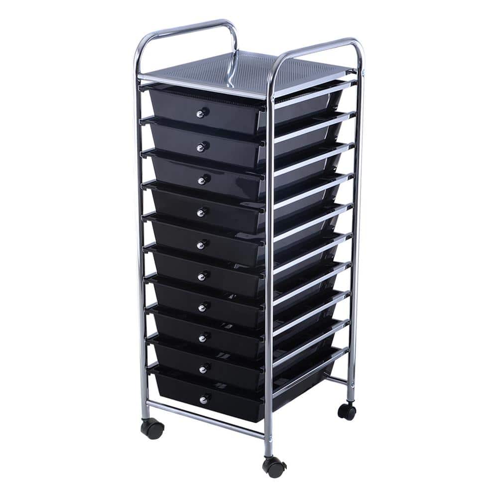 10-Drawer Scrapbook Paper Organizer Rolling Storage Cart Home Office in Black - Hercitys
