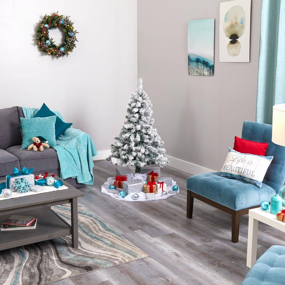 4 ft. Pre-lit Flocked Rock Springs Spruce Artificial Christmas Tree with 100 Clear LED Lights - Hercitys