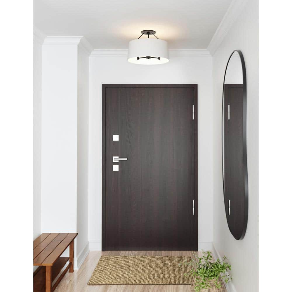 14 in. 3-Light Matte Black Semi-Flush Mount with Faux Concrete Metal Shade and No Bulbs Included - Hercitys