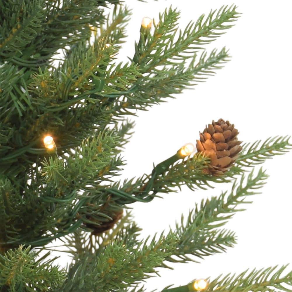 2 ft. Green Prelit Table Top Artificial Christmas Tree with 35 Lights in Silver Metal Pot with Pinecones - Hercitys