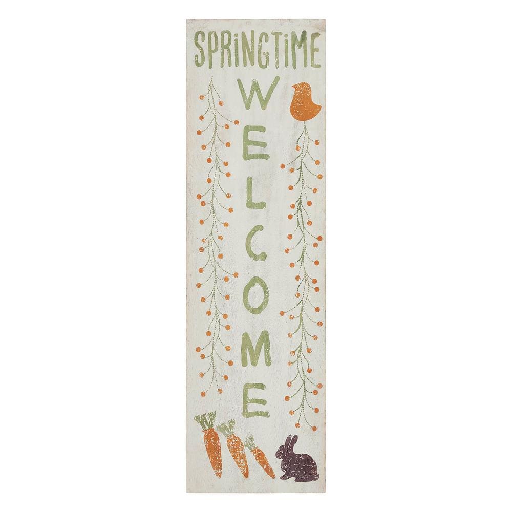 20 in. H Light Tan Orange Green Wooden Easter Springtime Welcome Sign - Hercitys