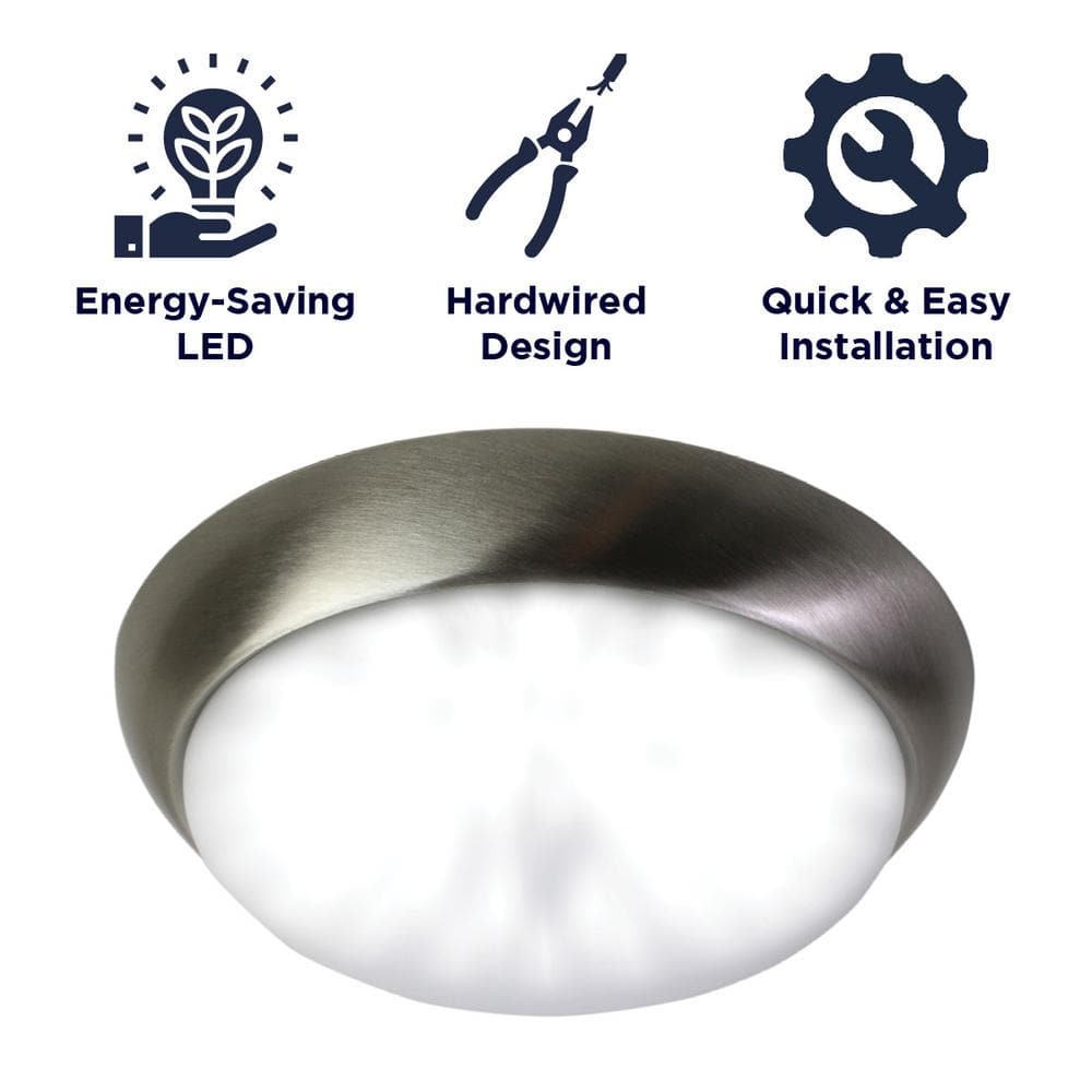 13 in. 180-Watts Transitional Brushed Nickel Integrated LED Flush Mount with Frosted Glass Shade - Hercitys