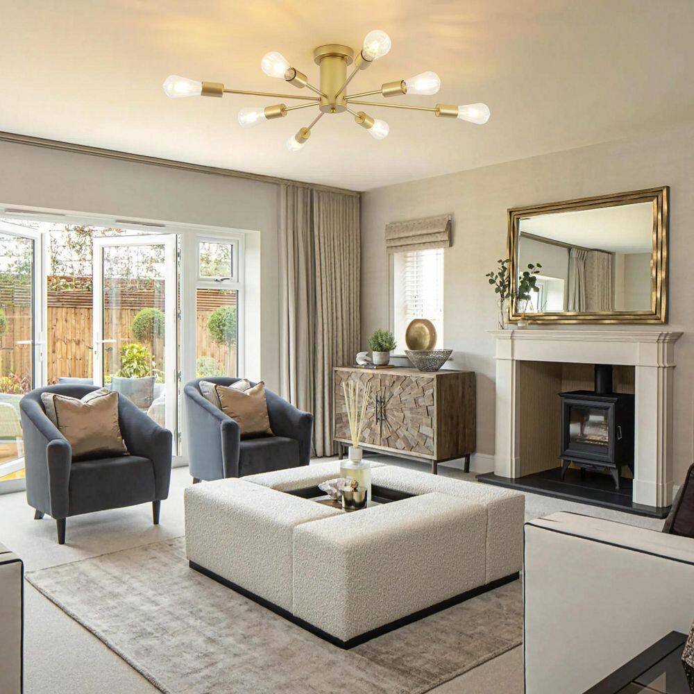 30.07 in. 8-Light Gold Sputnik Transitional Flush Mount Ceiling Lights - Hercitys