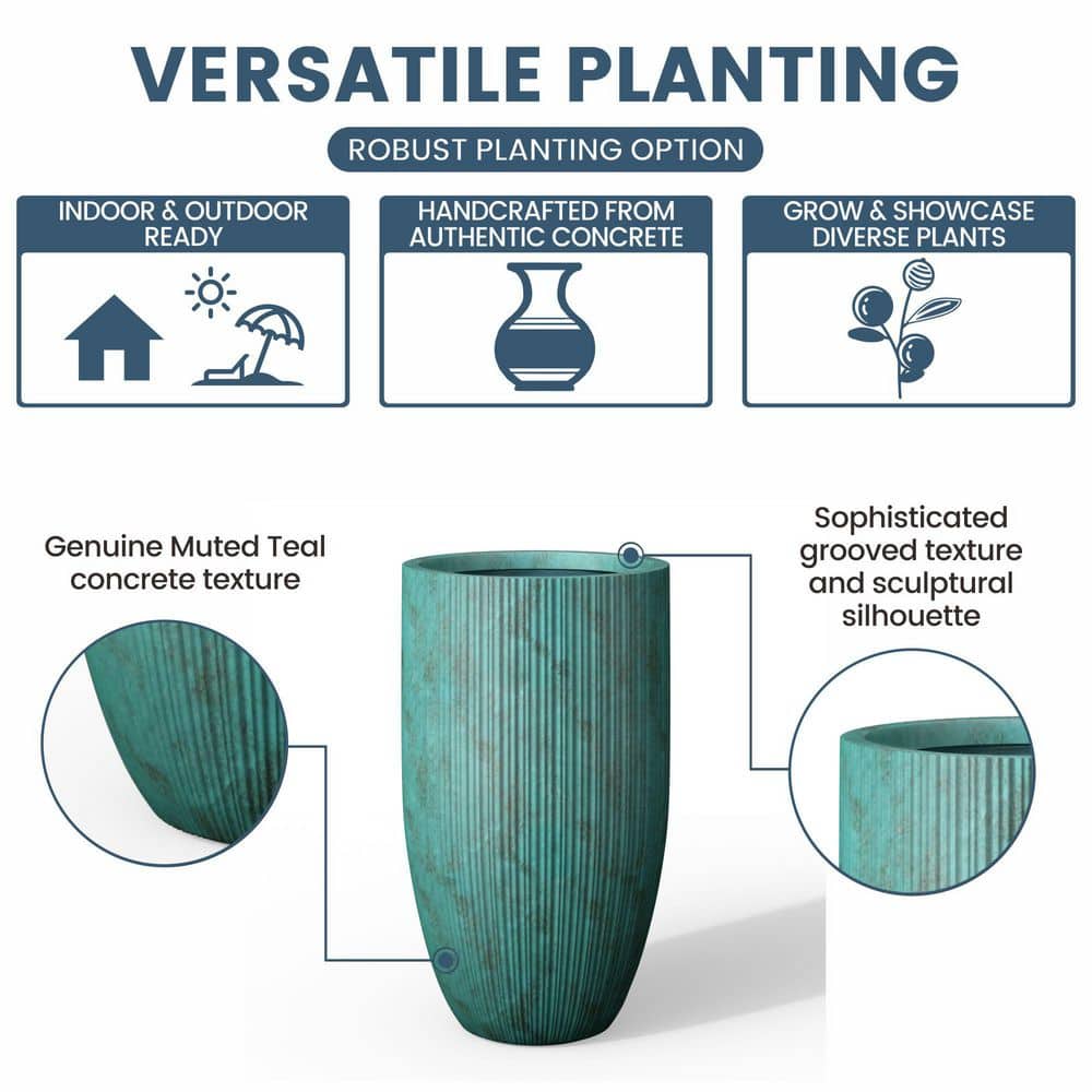 14 in. Large Muted Teal (Premium Inner) Concrete Round Planter / Pot with Drainage Holes - Hercitys