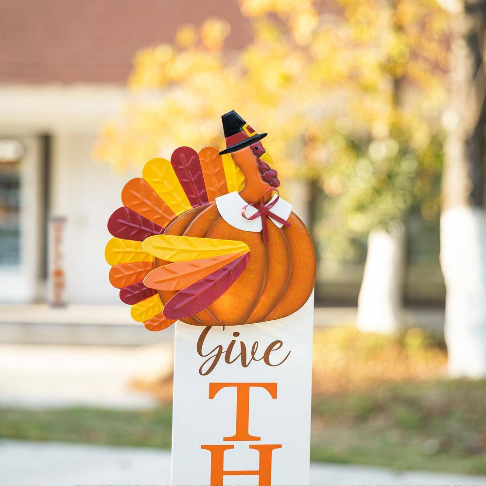 36 in. H Thanksgiving Metal Turkey “Give Thanks” Yard Stake - Hercitys