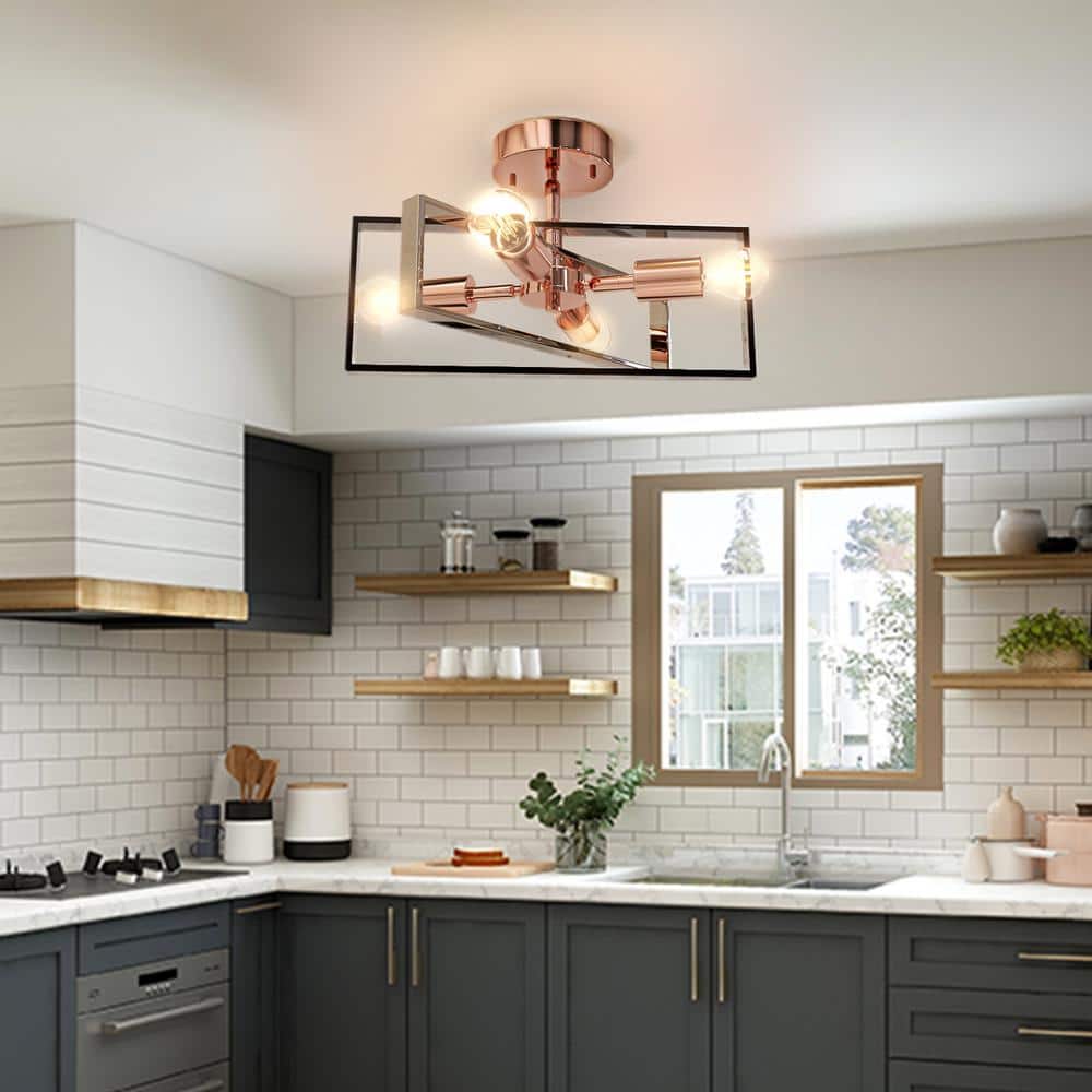 15 in. 4-Light Rose Gold Modern Semi Flush Mount - Hercitys