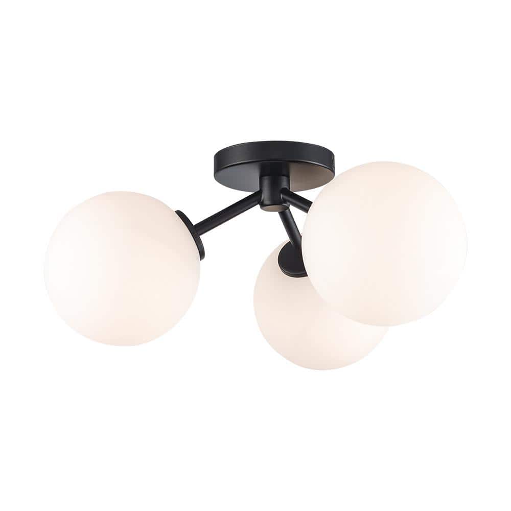 17.63 in. 3-Light Avaline Black Cluster Flush Mount with Glass Shades - Hercitys