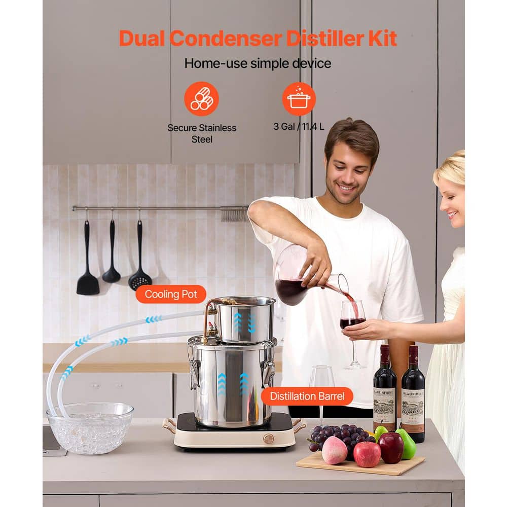 3 Gal. / 11.4 L Alcohol Still, Stainless Steel Water Distiller with Copper Coil, Home Brewing Kit - Hercitys