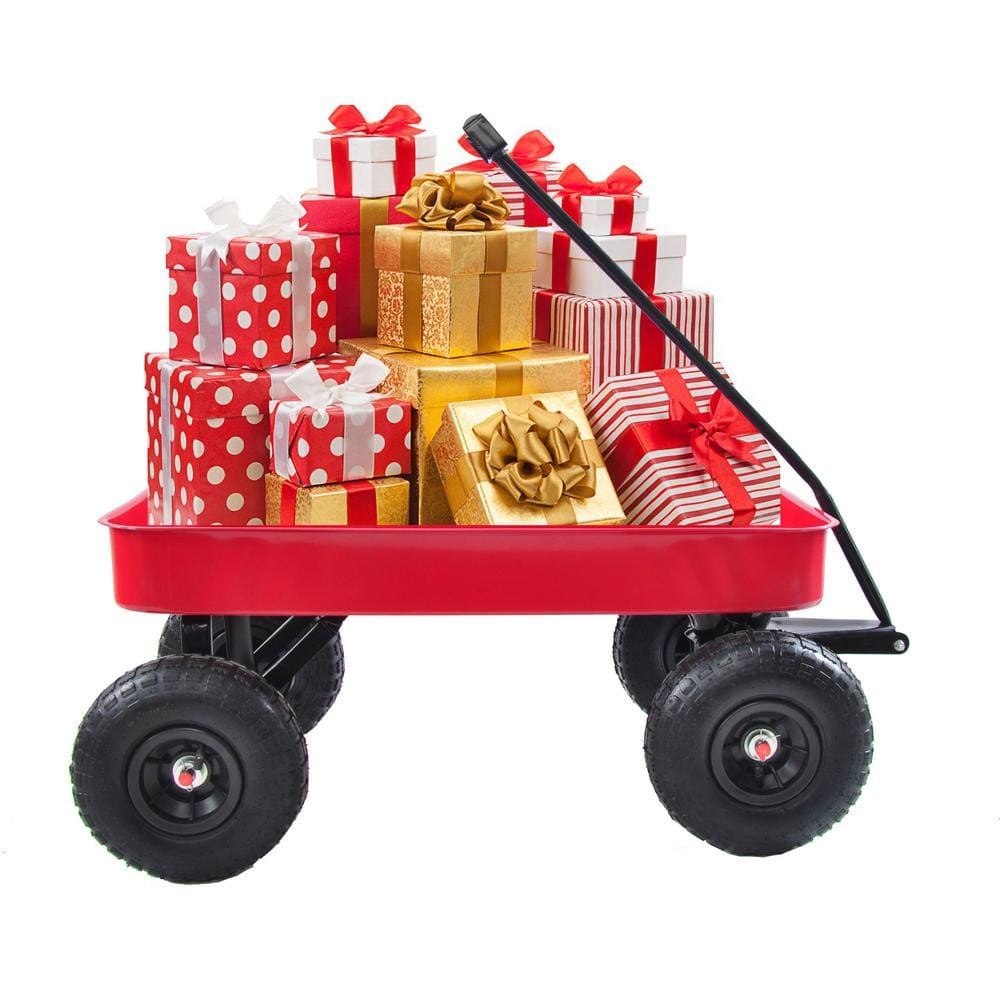 1.1 cu. ft. 176 lbs. Capacity Steel Frame Wagon Heavy-Duty Push Hand Dump Garden Cart with 10 in. Pneumatic Tires - Hercitys