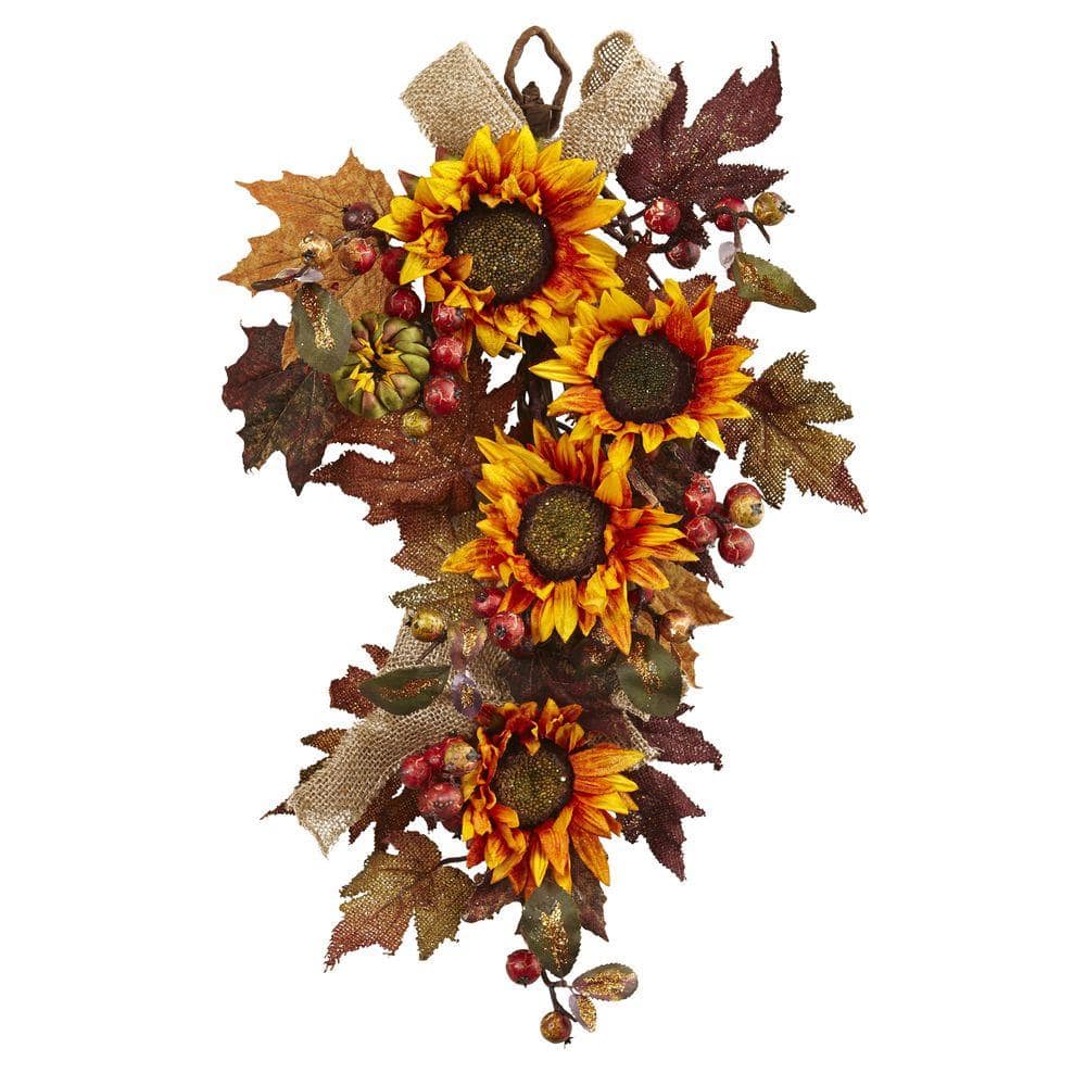 24 in. Sunflower and Berry Artificial Teardrop - Hercitys