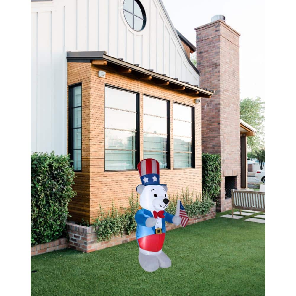 4 ft. Inflatable Fourth of July White Bear - Hercitys