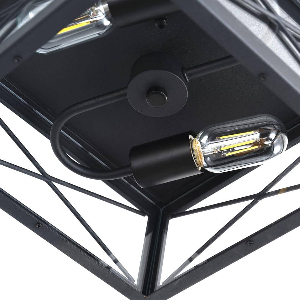 12.2 in. 2-Light Industrial Black Flush Mount Metal Farmhouse Close to Ceiling Light Fixture with Clear Glass Shade - Hercitys