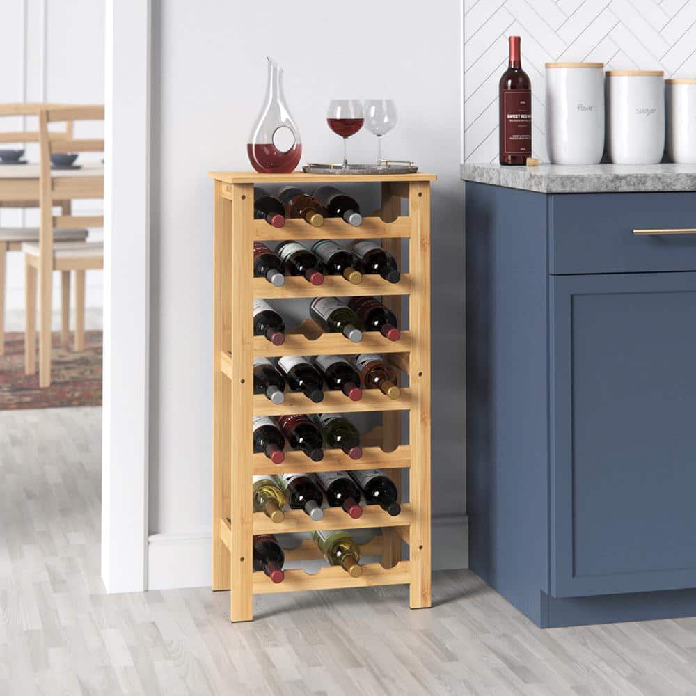 28-Bottle Bamboo Wine Rack Free-Standing Shelving Unit - Hercitys