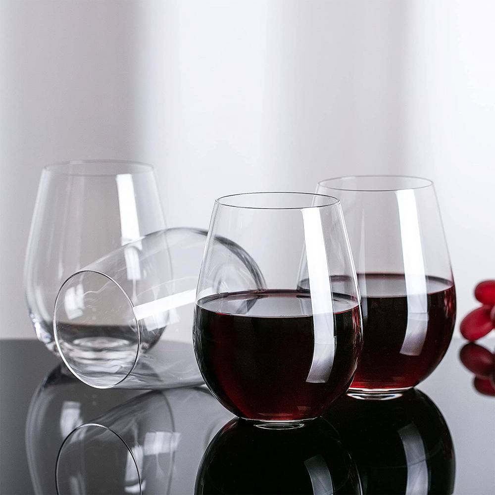 22 oz. Clear Glassware Set ((set of 4))-Stemless Large Red and White Wine Glass, Hand Blown Lead Free Crystal - Hercitys