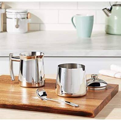 10 fl.oz Silver Stainless Steel Sugar Bowl with Spoon, brushed finish, - Hercitys