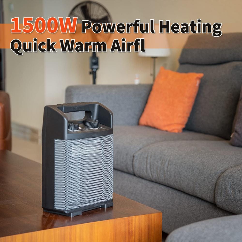 1500-Watt 14 in. Electric Convection Fan Space Heater with Thermostat, Tip-Over Proection, Cool Touch, Black - Hercitys
