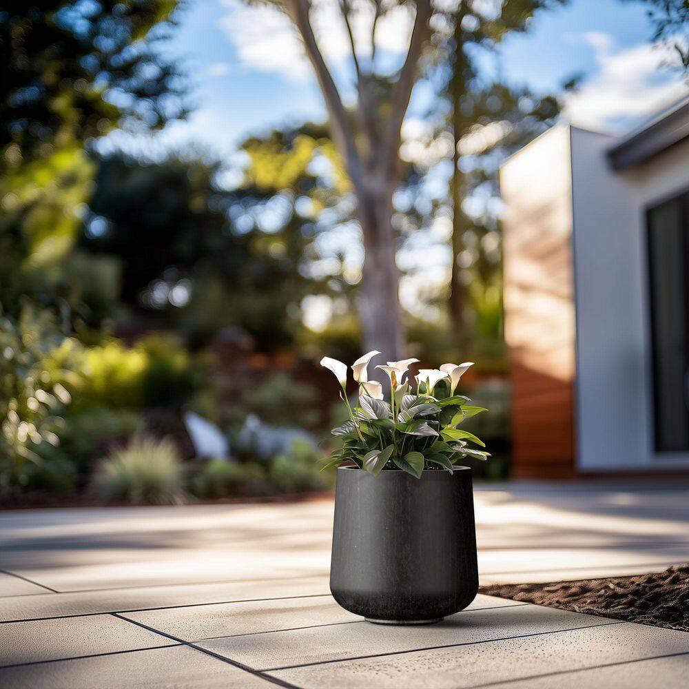 13 in. Medium Bronzed Black Concrete Round Planter / Pot with Drainage Holes - Hercitys
