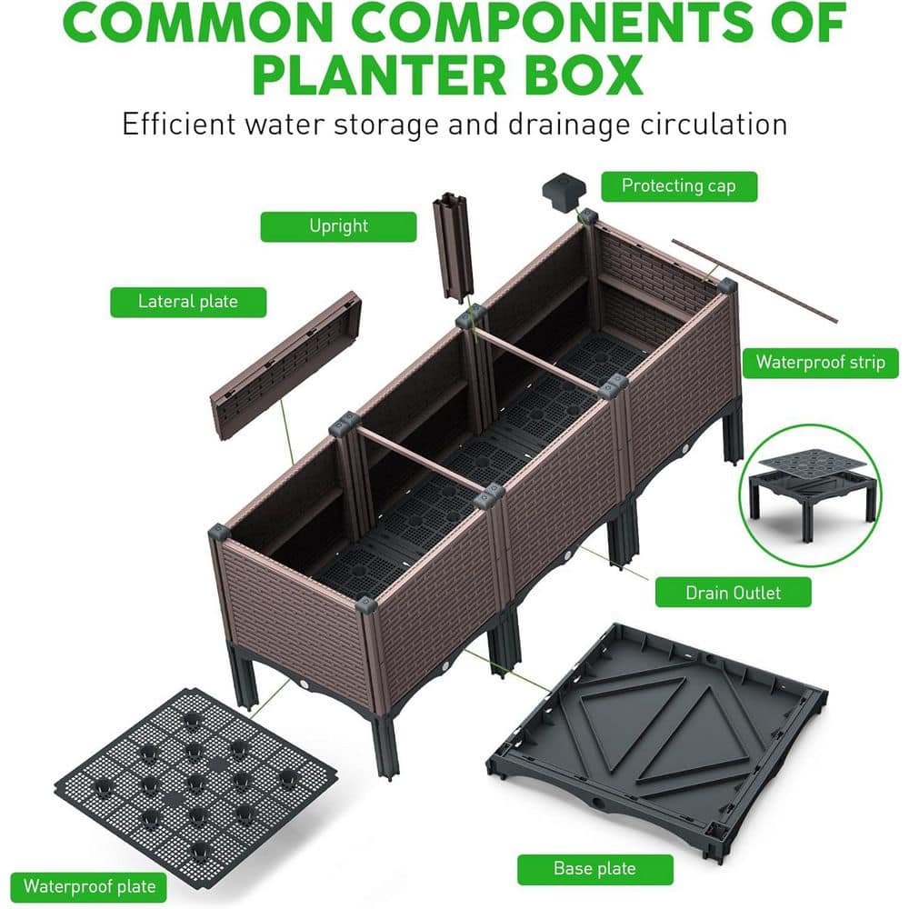 47 in. L x 15 in. W x 19 in. H Raised Garden Bed with Drain Outlet, Brown Polypropylene Planter Box - Hercitys