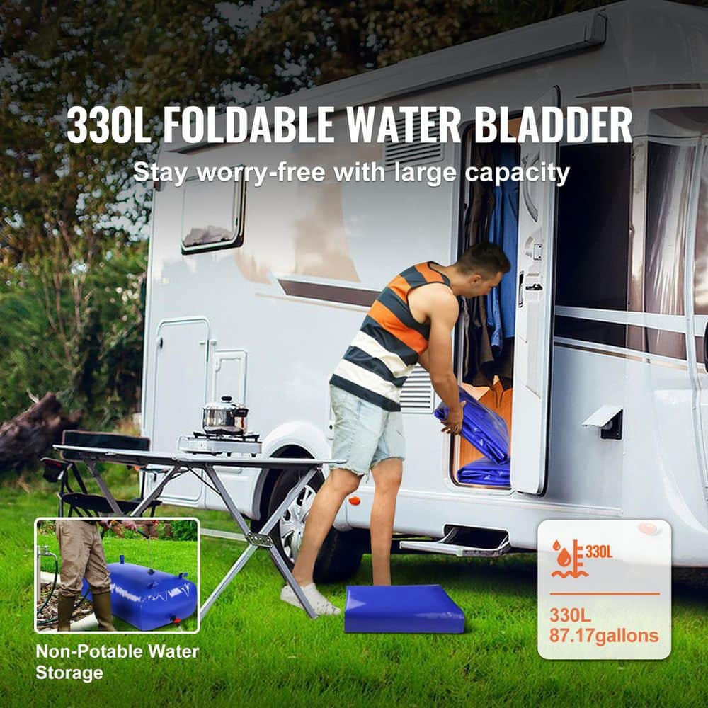 330L/87 Gal. Water Storage Bladder-RV & Camping Ready, Portable, Large Capacity 1000D Blue PVC Collapsible Water - Hercitys