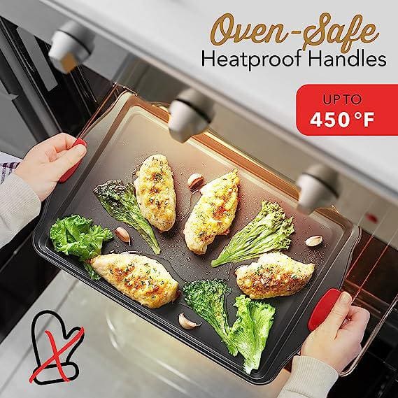 15-Piece Nonstick Black Steel Bakeware Set with Silicone Handles - Hercitys