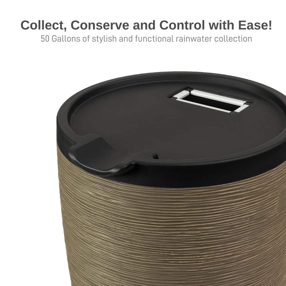 50 Gal. Newport Rain Barrel with Stand and Lid, Sandstone Color - Hercitys
