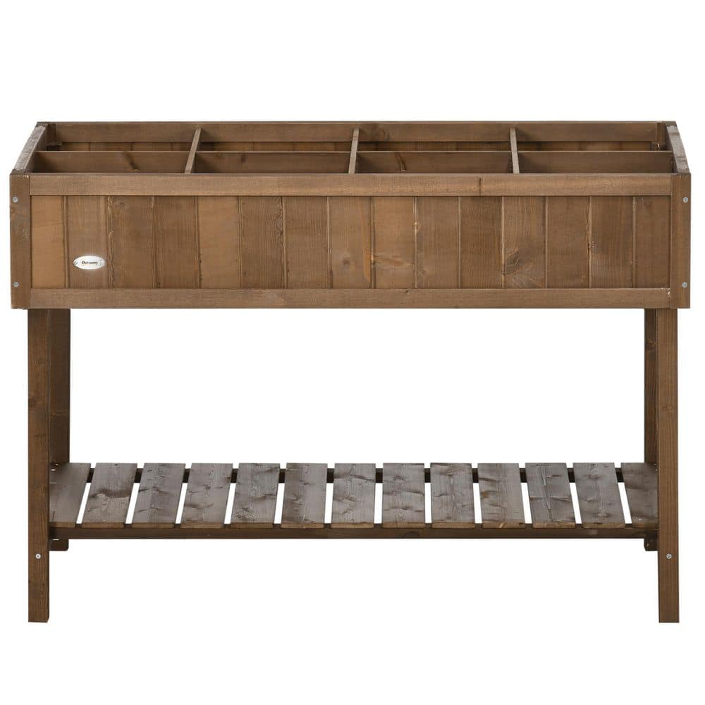 43 in. x 18 in. x 30 in. Brown Raised Garden Bed with 8 Pockets and 1 Shelf, Wooden Elevated Planter Box with Legs - Hercitys