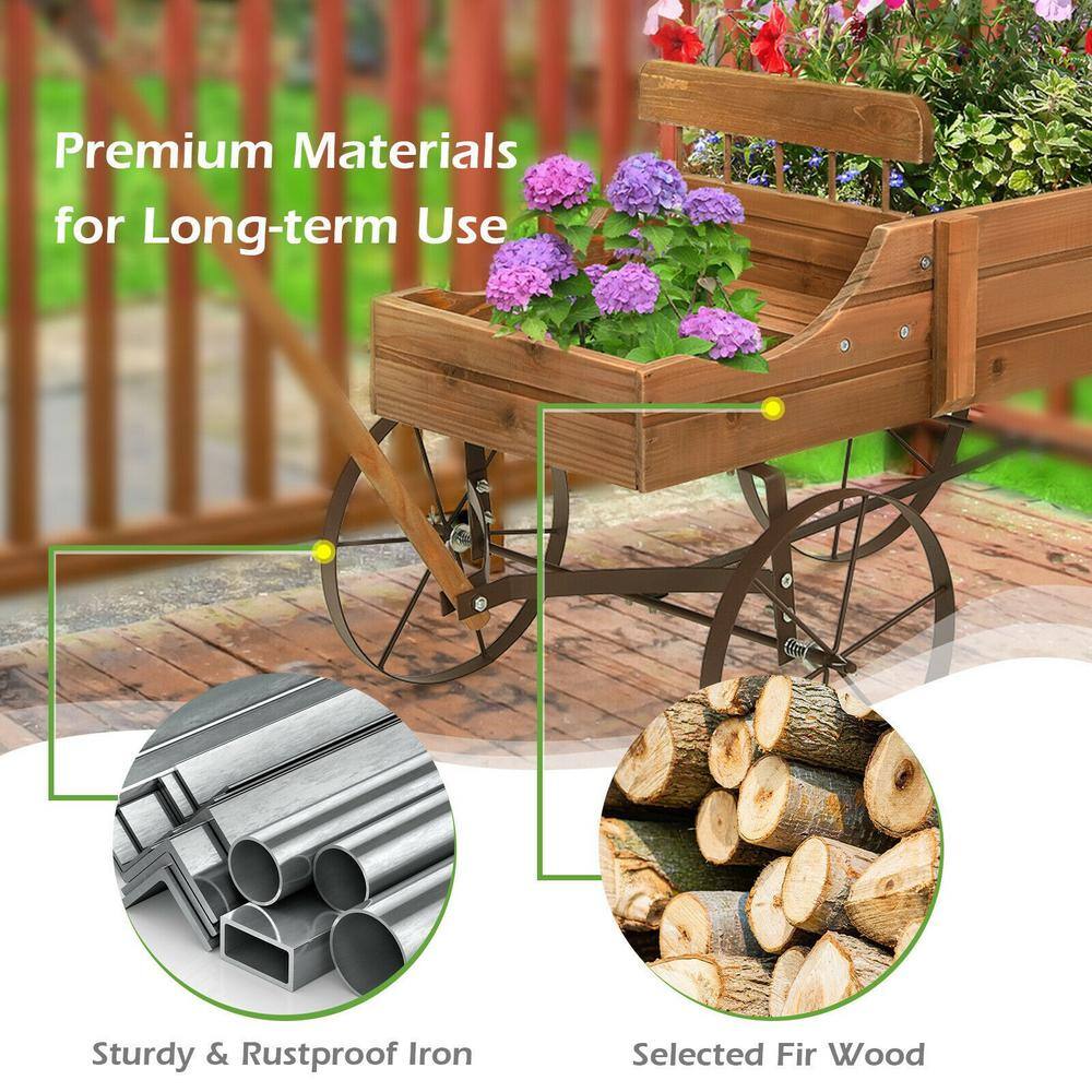 24.5 in. L x 13.5 in. W x 24 in. H Brown Solid Wood Wheelbarrow Planter Box, Raised Beds - Hercitys