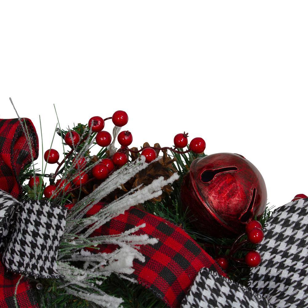 24 in. Red Unlit Plaid and Houndstooth and Red Berries Artificial Christmas Wreath - Hercitys